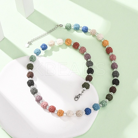 Chakra Natural Lava Rock Round Beaded Necklaces GG-CBA922D-05A-1