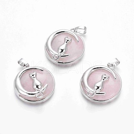 Natural Rose Quartz Kitten Pendants G-J386-B09-1