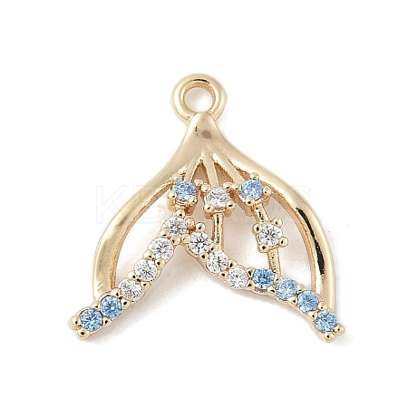 Brass Pave Light Sky Blue and Clear Cubic Zirconia Sea Animal Connector Charms LS-KK-M326-07B-G-1