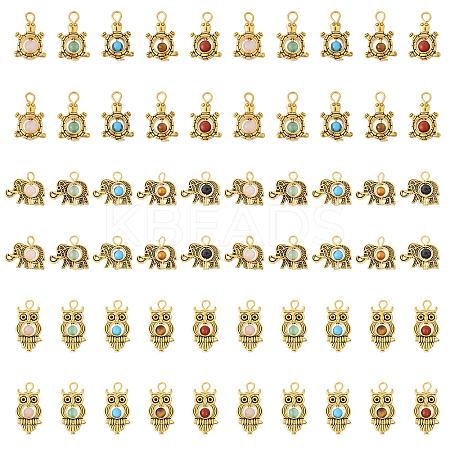60Pcs 15 Styles Antique Golden Tone Alloy Pendants PALLOY-FH00026-1