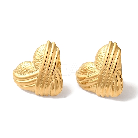 Stripe Heart Ion Plating(IP) 304 Stainless Steel Stud Earrings for Women EJEW-L287-028G-1
