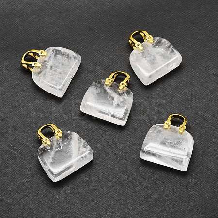 Natural Quartz Crystal Brass Pendants KK-E274-01G-09-1