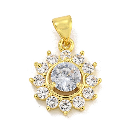 Flower Rack Plating Brass Micro Pave Cubic Zirconia Pendants KK-G513-92G-02-1