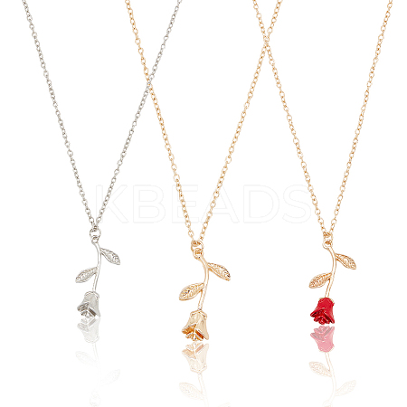 3Pcs 3 Color Zinc Alloy Rose of Life Pendant Necklaces Set for Women NJEW-AN0001-24-1
