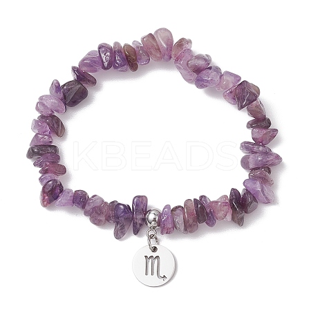 Natural Amethyst Chip Beaded Stretch Bracelets BJEW-JB11133-10-1