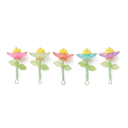 Glass Seed Beaded Flower Pendants PALLOY-MZ00737-1