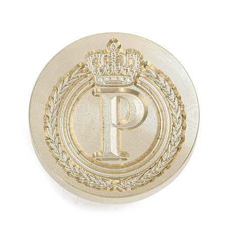 Golden Tone Crown Initial Wax Seal Brass Stamp Heads AJEW-A065-01P-1