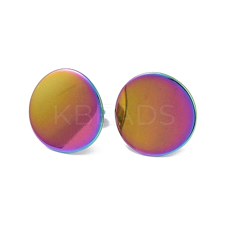 Ion Plating(IP) 304 Stainless Steel Flat Round Stud Earrings for Women EJEW-I285-12MC-1