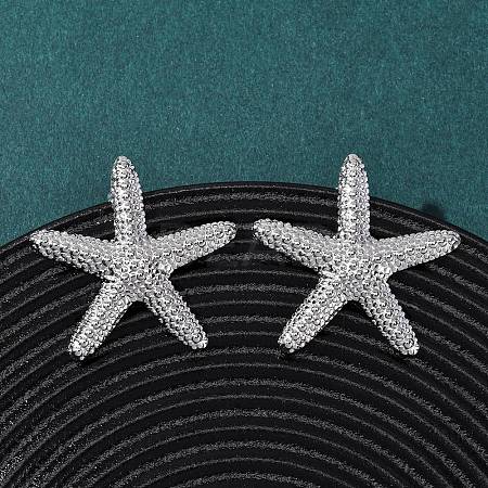 304 Stainless Steel Starfish Stud Earrings EJEW-Z135-02P-03-1