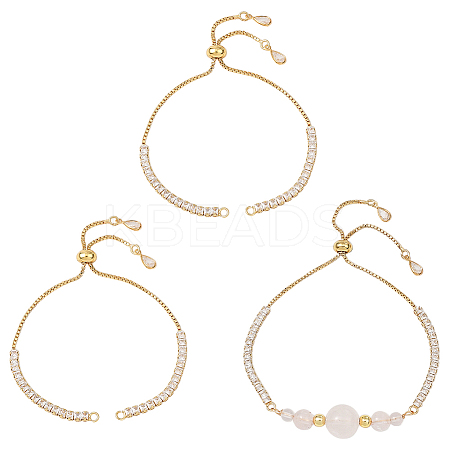 3Pcs Brass Pave Clear Cubic Zirconia Square Slider Bracelet Making BJEW-BBC0001-18-1