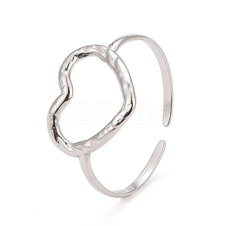 Non-Tarnish 304 Stainless Steel Open Heart Cuff Ring for Women RJEW-C025-23P-1