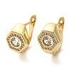 Real 18K Gold Plated Brass with Cubic Zirconia Hexagon Hoop Earrings KK-Z033-30A-1