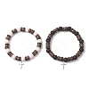 2Pcs Adjustable Natural Coconut & Lava Rock & Synthetic Lava Rock Beads Stretch Bracelets BJEW-JB13285-2