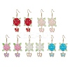 304 Stainless Steel Flower with Butterfly Dangle Earrings EJEW-MZ00455-2