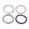 4Pcs Constellation 8mm Round Natural Amethyst & Rose Quartz & White Jade Imitation Aquamarine & White Jade Imitation Morganite Beaded Stretch Bracelets for Women BJEW-JB10633-4