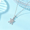 Brass Micro Pave Clear Cubic Zirconia Tortoise Pendant 304 Stainless Steel Cable Chain Necklaces for Women NJEW-JN05903-02-1