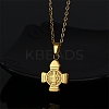 304 Stainless Steel Saint Benedict Cross Pendant Necklaces for Women NJEW-G187-03G-1