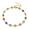 304 Stainless Steel Flat Round Acrylic Rhinestone Cup Chain Anklets for Women LS-AJEW-B031-02G-02-4