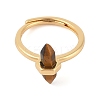 Double Pointed Hexagonal Prism Natural Tiger Eye Adjustable Rings for Women RJEW-G327-01G-12-2