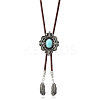 Alloy with Synthetic Turquoise Pendant Waxed Cord Bolo Tie Lariat Necklaces FS-WGCCEF8-02-1