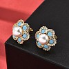 Flower Brass Micro Pave Clear Cubic Zirconia Stud Earrings EJEW-A135-21G-3