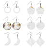 6 Pairs 6 Style Natural Shell Geometry Dangle Earrings EJEW-FI0001-79-1
