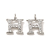 Initial Letter Brass Micro Pave Cubic Zirconia Pendants ZIRC-F008-H-1