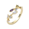 Brass Micro Pave Cubic Zirconia Cuff Rings RJEW-H256-02G-4