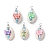 Natural Cowrie Shell & Handmade Polymer Clay Copper Wire Wrapped Pendants PALLOY-JF03818-02-1