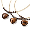 Natural Tiger Eye Heart Pendant Necklaces NJEW-G143-02B-1