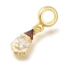Rack Plating Brass Red & Clear Cubic Zirconia European Dangle Charms with Enamel KK-Z086-27G-2