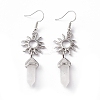 Natural Quartz Crystal Bullet with Sun Dangle Earrings EJEW-I276-01P-20-2