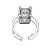 Cubic Zirconia Rectangle Open Cuff Ring RJEW-N037-015-01P-2