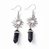 Natural Sodalite Bullet with Sun Dangle Earrings EJEW-I276-01P-04-2