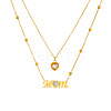 304 Stainless Steel Pave Clear Cubic Zirconia Mom Heart Pendant Double Layer Necklaces for Mother's Day WG85AFE-01-5