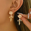 Elegant Brass Pave Clear Cubic Zirconia Flower with Bowknot Stud Earrings OP0904-1