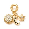 Brass Black & Clear Cubic Zirconia Sun & Star & Moon European Dangle Charms KK-U048-07G-1