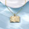 Brass Cross Bible Book Pendant Necklaces for Women Men NJEW-S438-03G-1