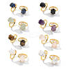 Hexagon Natural & Synthetic Gemstone Finger Rings RJEW-B113-02G-2
