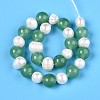 Dyed Natural White Jade Round & Natural Cultured Freshwater Pearl Grooved Potato Beads Strands PEAR-N019-02-3