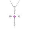 Silver Color Plated Brass Cubic Zirconia Cross Pendant Necklaces NJEW-BB09493-1
