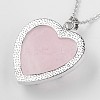 Brass Natural Rose Quartz Pendant Necklaces NJEW-JN01274-01-3