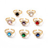 Cubic Zirconia Flat Round Open Cuff Ring RJEW-C024-09G-1