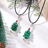 2Pcs 2 Styles Electroplate Glass Beaded Dark Cyan Christmas Tree & Alloy Star Pendant Black Waxed Cotton Cord Necklaces NJEW-MZ00123-1