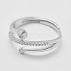 Adjustable Rhodium Plated 925 Sterling Silver Ring Components STER-K038-023P-2