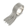 Round Ball Tassel 304 Stainless Steel Cuff Rings for Women RJEW-U039-03P-4