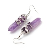 Gemstone Bullet with Flower Dangle Earrings EJEW-G300-02P-4