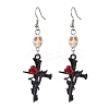 3 Pairs 3 Colors Hallowmas Alloy Dyed Synthetic Turquoise Dangle Earrings EJEW-JE06483-3