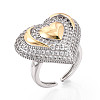 Brass Micro Pave Cubic Zirconia Adjustable Open Cuff Rings for Women RJEW-N051-07GP-1