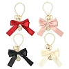 4Pcs 4 Colors Alloy Imitation Pearl Bowknot Keychains for Decorations ST-CJ0028-03-1